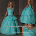 One shoulder beaded long girl pageant turquoise little girls ball gown dresses CWFaf5177